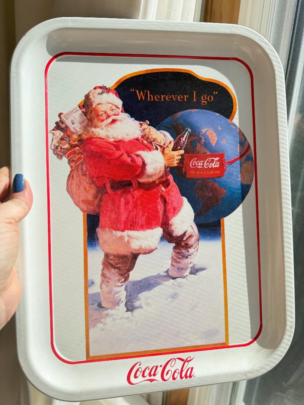 Coca Cola Santa Christmas Tray 1991 Haddon Sundblom Wherever I Go Vintage